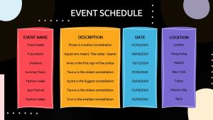 Event Schedule PowerPoint Template Dark
