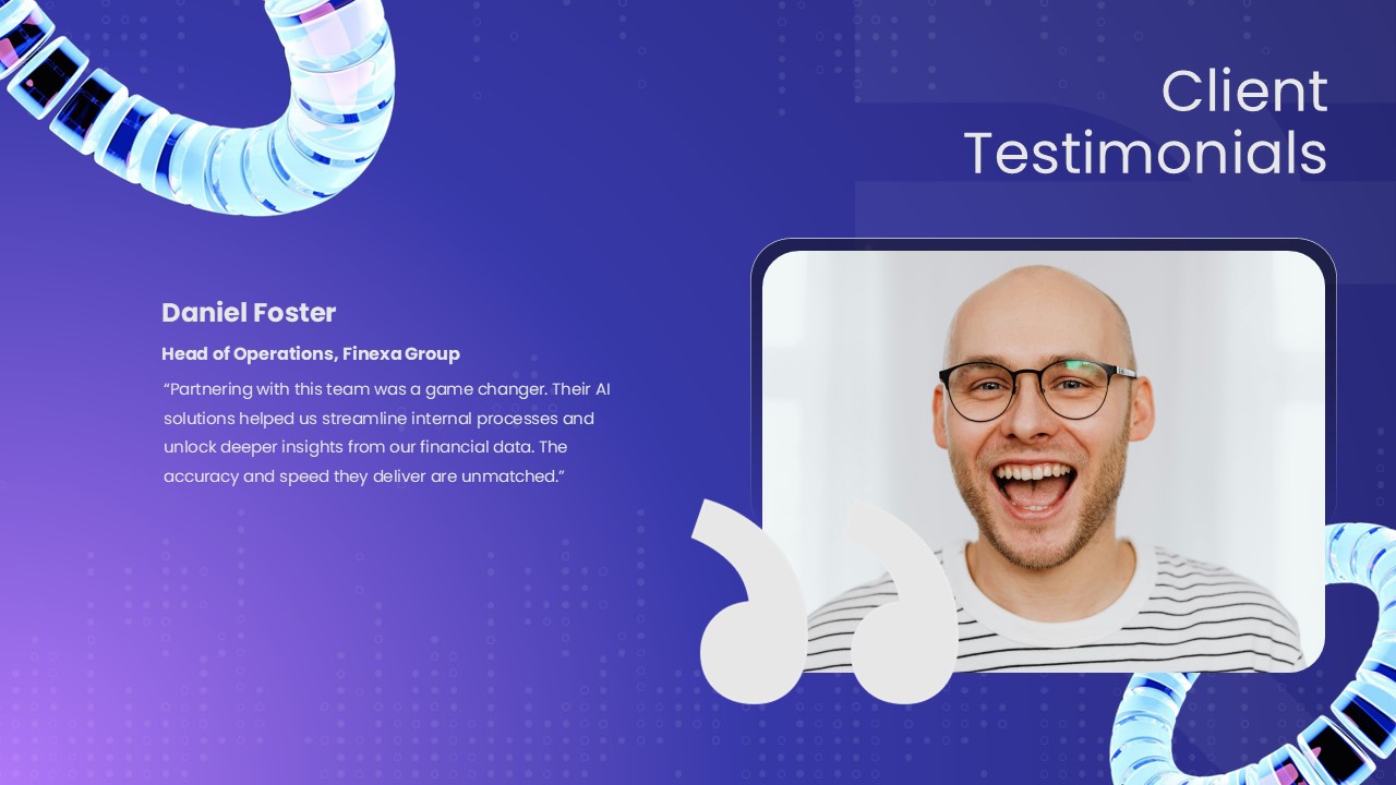 Finance AI PowerPoint Template client testimonial