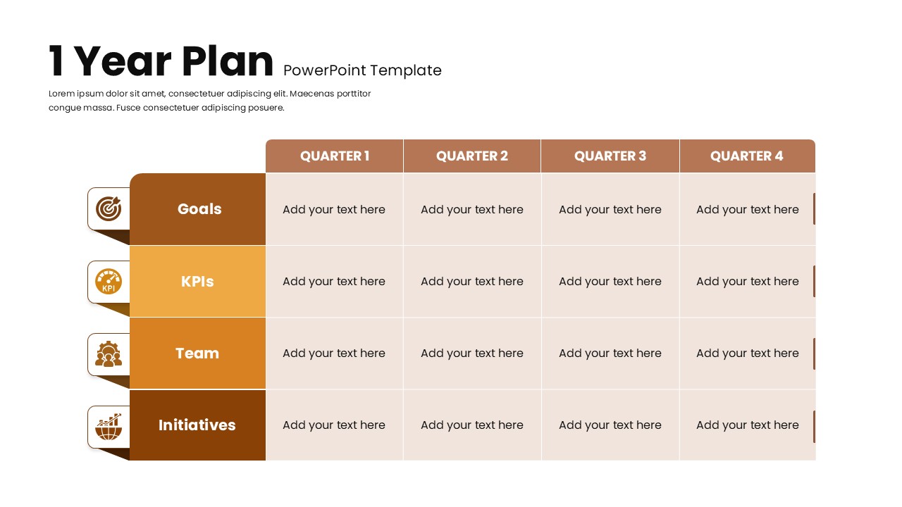 1 Year Plan Matrix Quarterly Strategy Presentation Slide