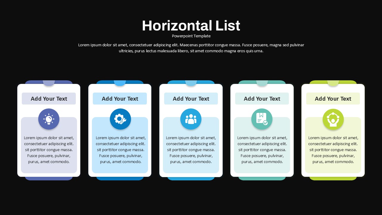 5 Column Horizontal List Presentation Slide