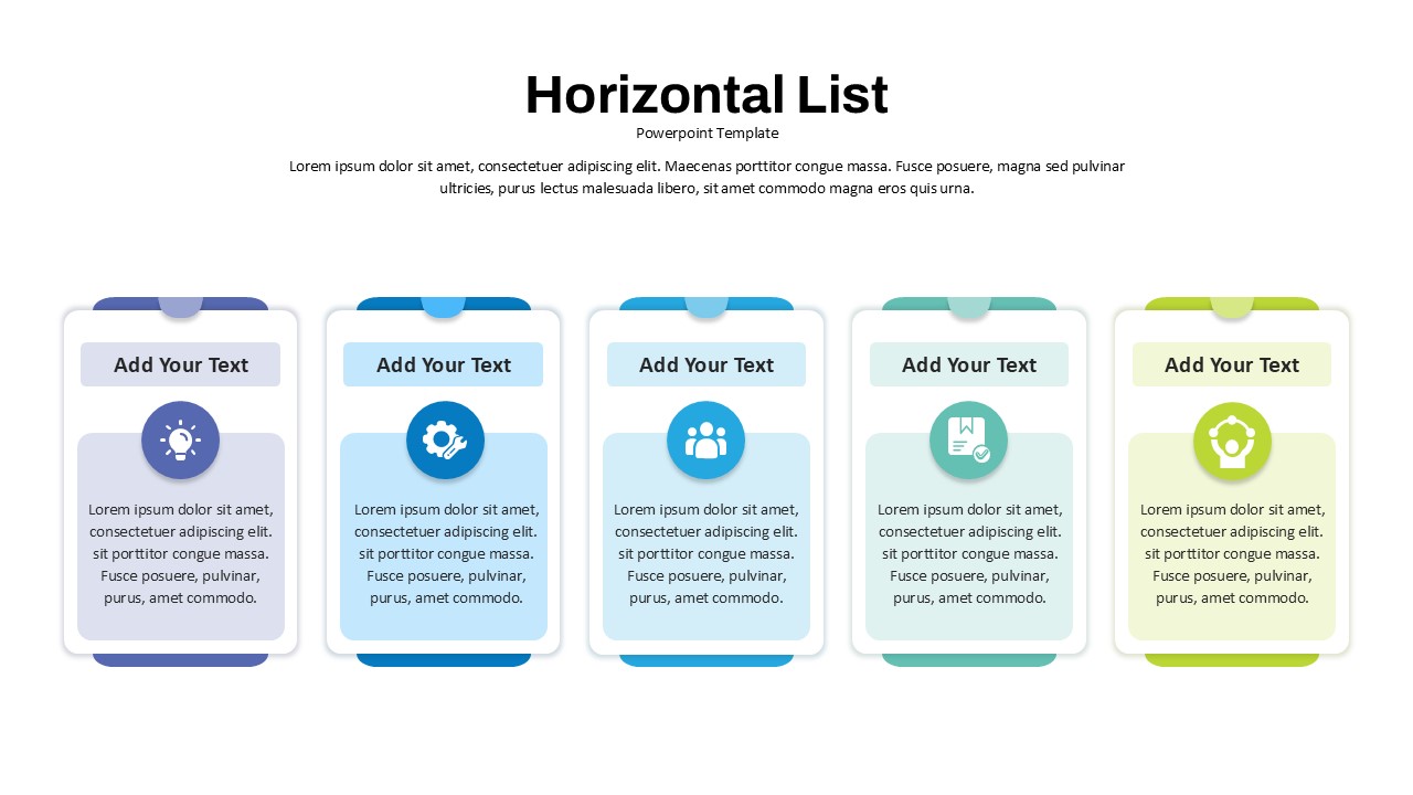 5 Section Horizontal List PowerPoint Slide