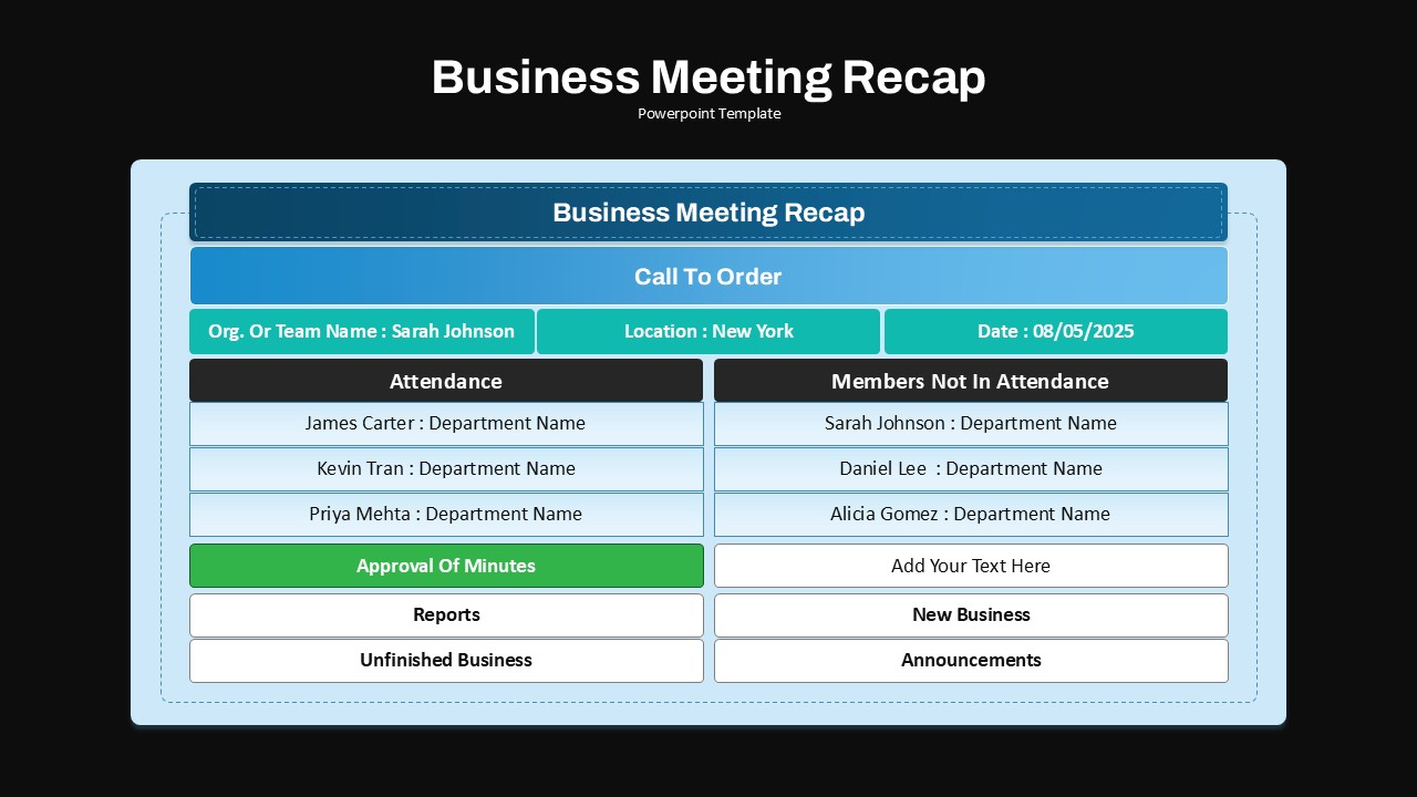 Business Meeting Recap Organizer Slide