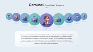 A presentation slide with Business growth and target icons arranged in a carousel around a central businessman.