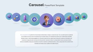 Thumbs up and business icons carousel with central business professional figure.