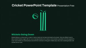 Dark background slide showing stumps broken by ball with wicket details