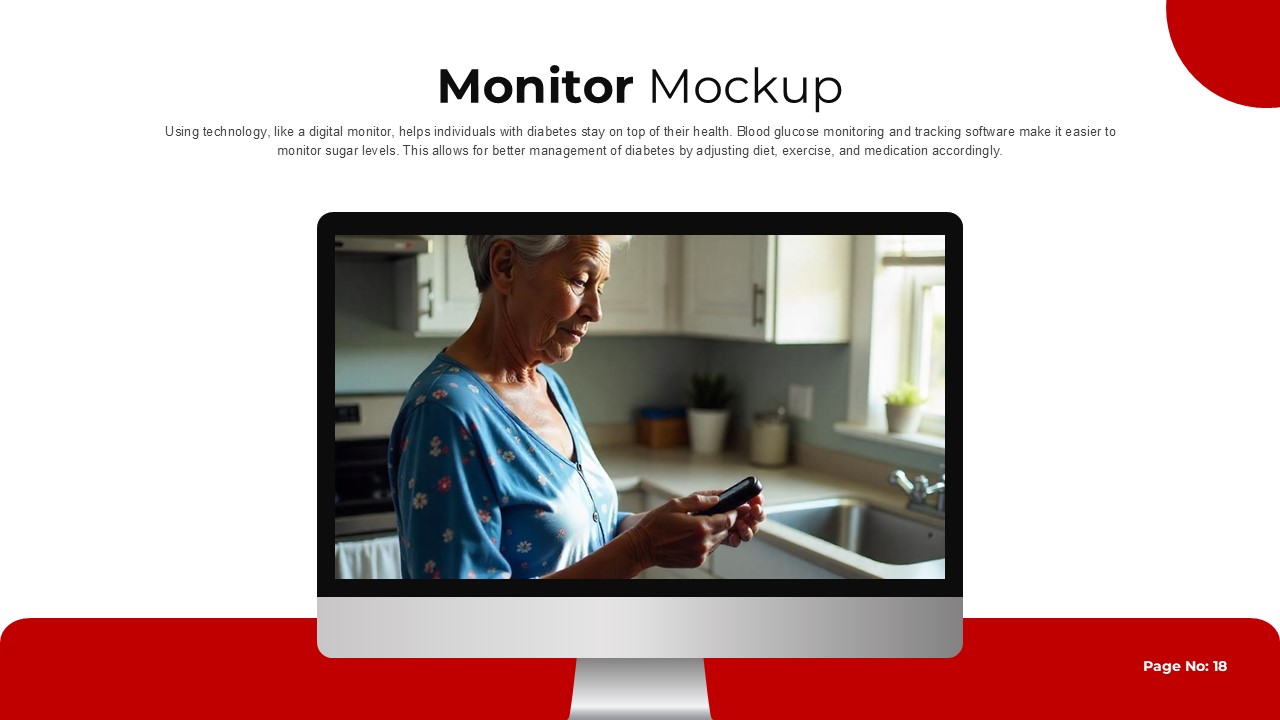 Diabetes Treatment Monitor Mockup PowerPoint Slide