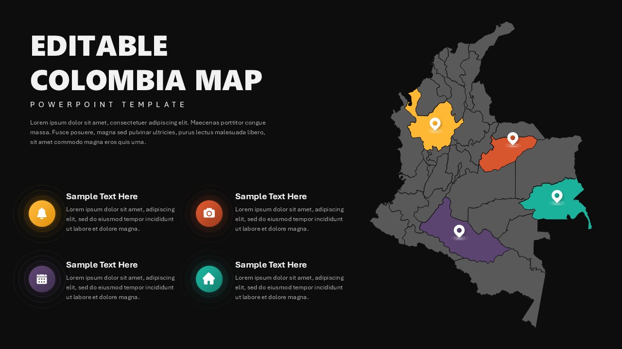 Editable Colombia Map PowerPoint Slide