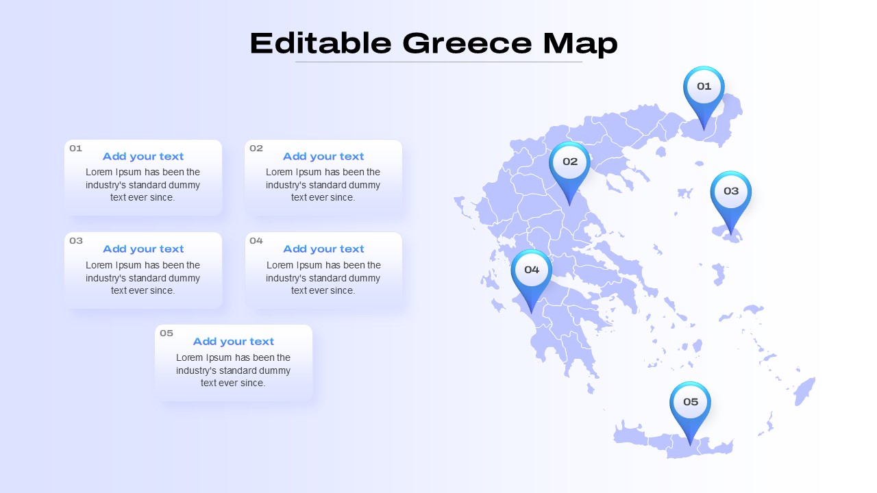 Editable Greece Map With Pinpoint PowerPoint Template