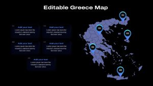 Editable Greece Map With Pinpoint Presentation Slide