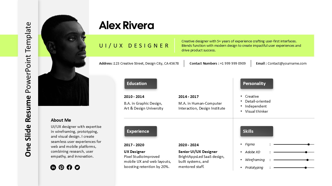 One Slide Resume PowerPoint Template