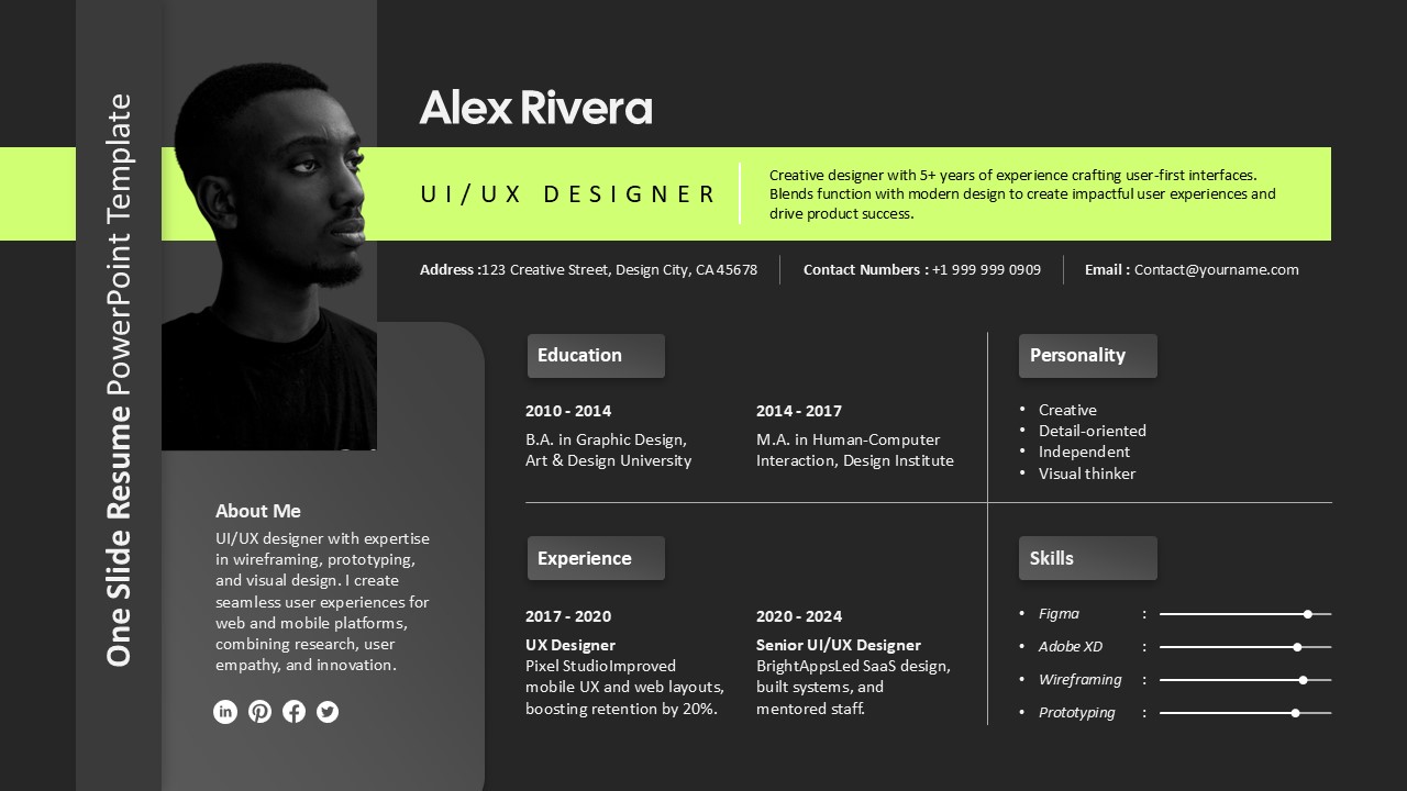 One Slide Resume Profile Presentation Slide