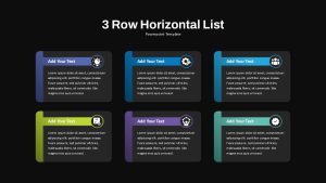 3 Row Horizontal List PowerPoint Template Dark