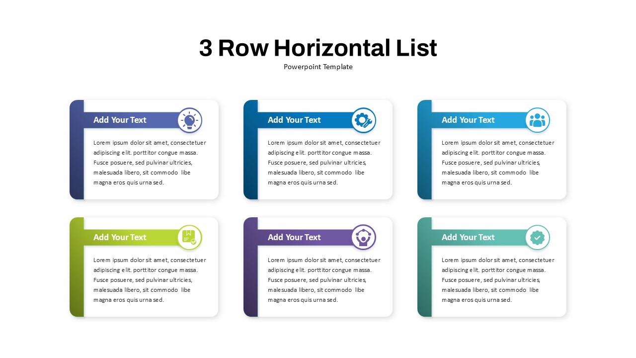3 Row Horizontal List PowerPoint Template