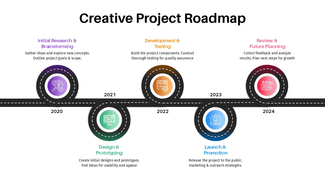Creative Project Roadmap PowerPoint Template & google slide