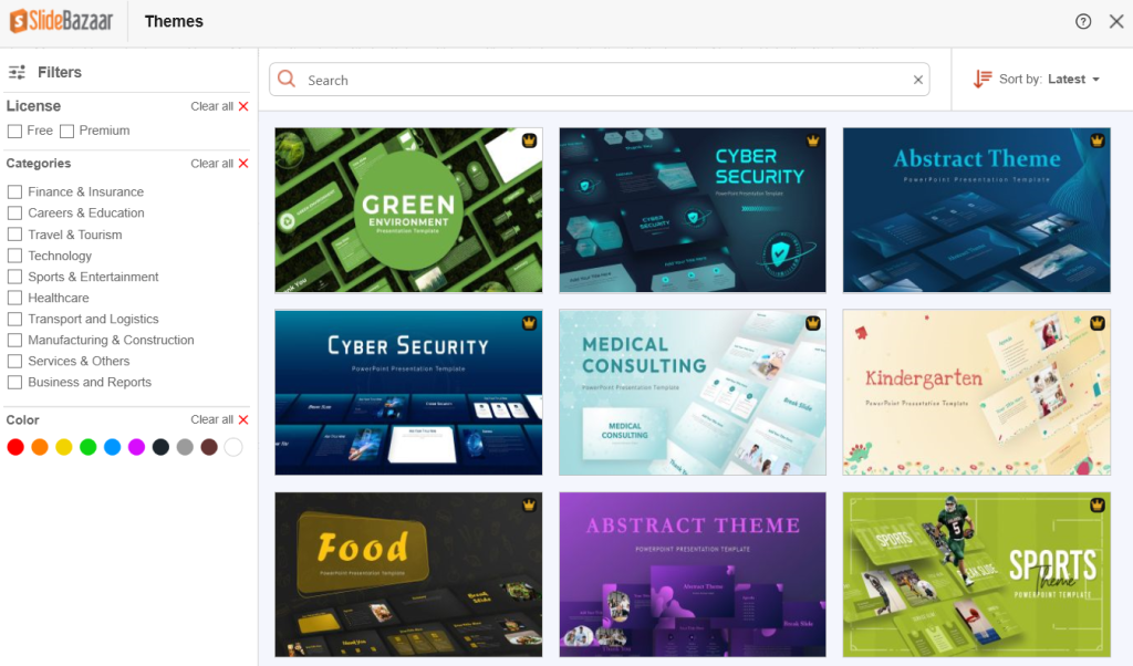 Theme library of SlideBazaar plugin for PowerPoint