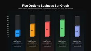 five-options-business-bar-graph-template-powerpoint-google-slides-dark-black-blue-yellow-red-green-lightblue