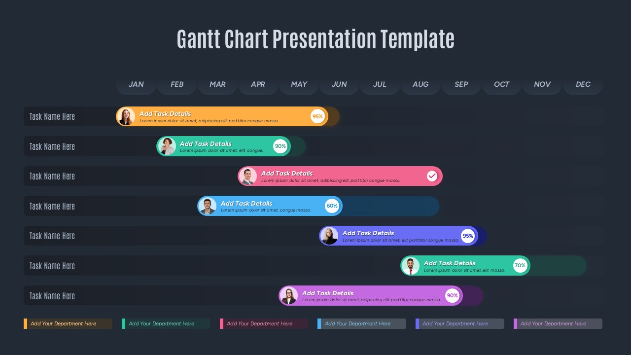 12 Months Multi Color Gantt Chart Presentation Slide