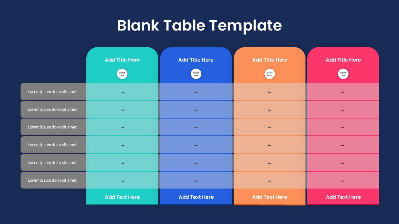 Colorful 4-Column Comparison Table Matrix Template for PowerPoint & Google Slides