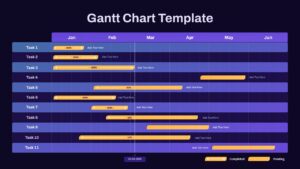 Colorful 6 Month Gantt Chart with Task Progress Tracking Template for PowerPoint & Google Slides