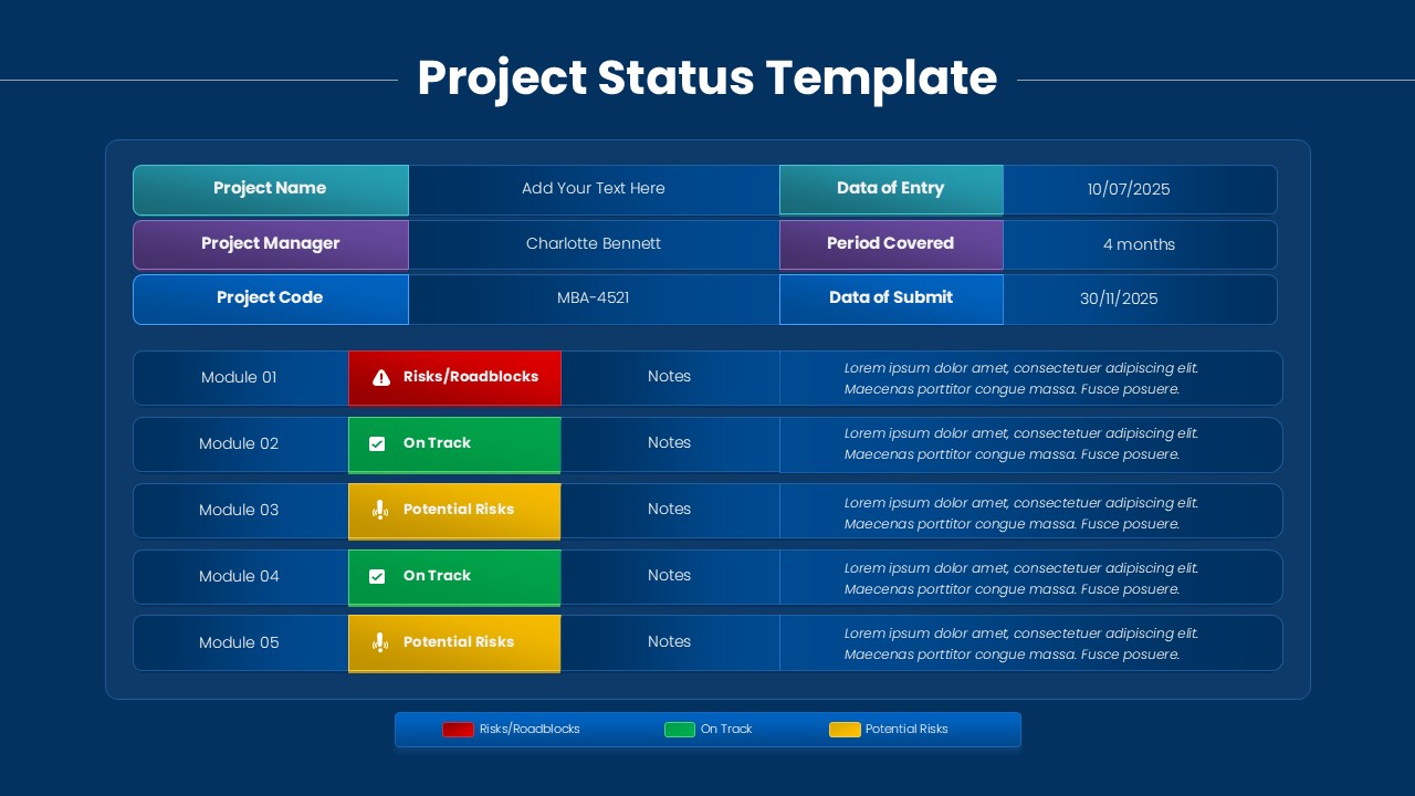 Project Status Dashboard with RAG Legend Template for PowerPoint & Google Slides