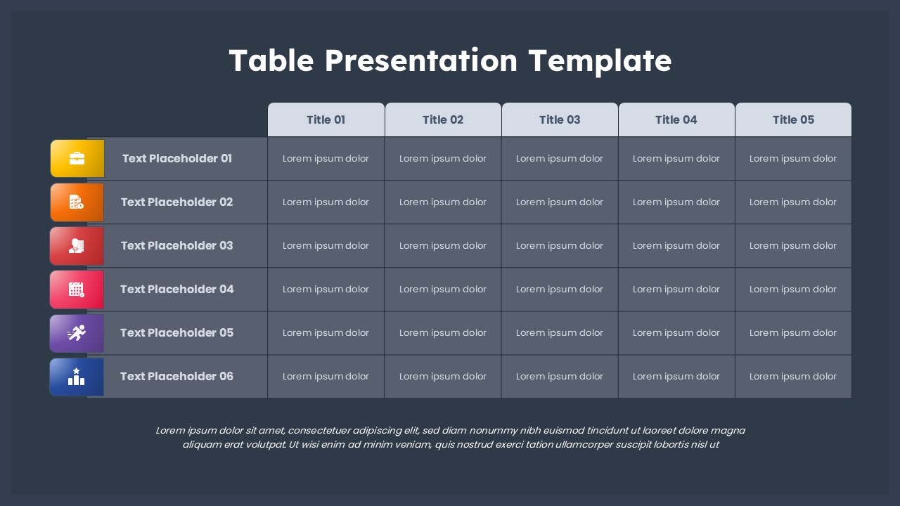 Colorful Business Data Comparison Table Template for PowerPoint & Google Slides