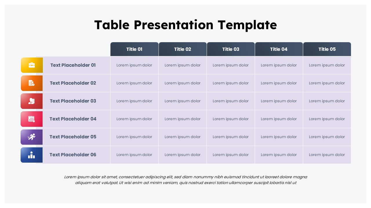 Business Data Comparison Table Presentation Template for PPT & Google Slides