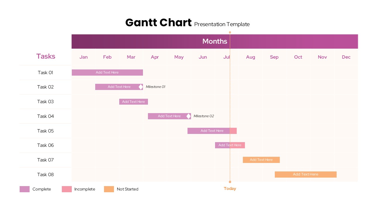 Colorful 12 Month Gantt Chart Timeline Presentation Slide