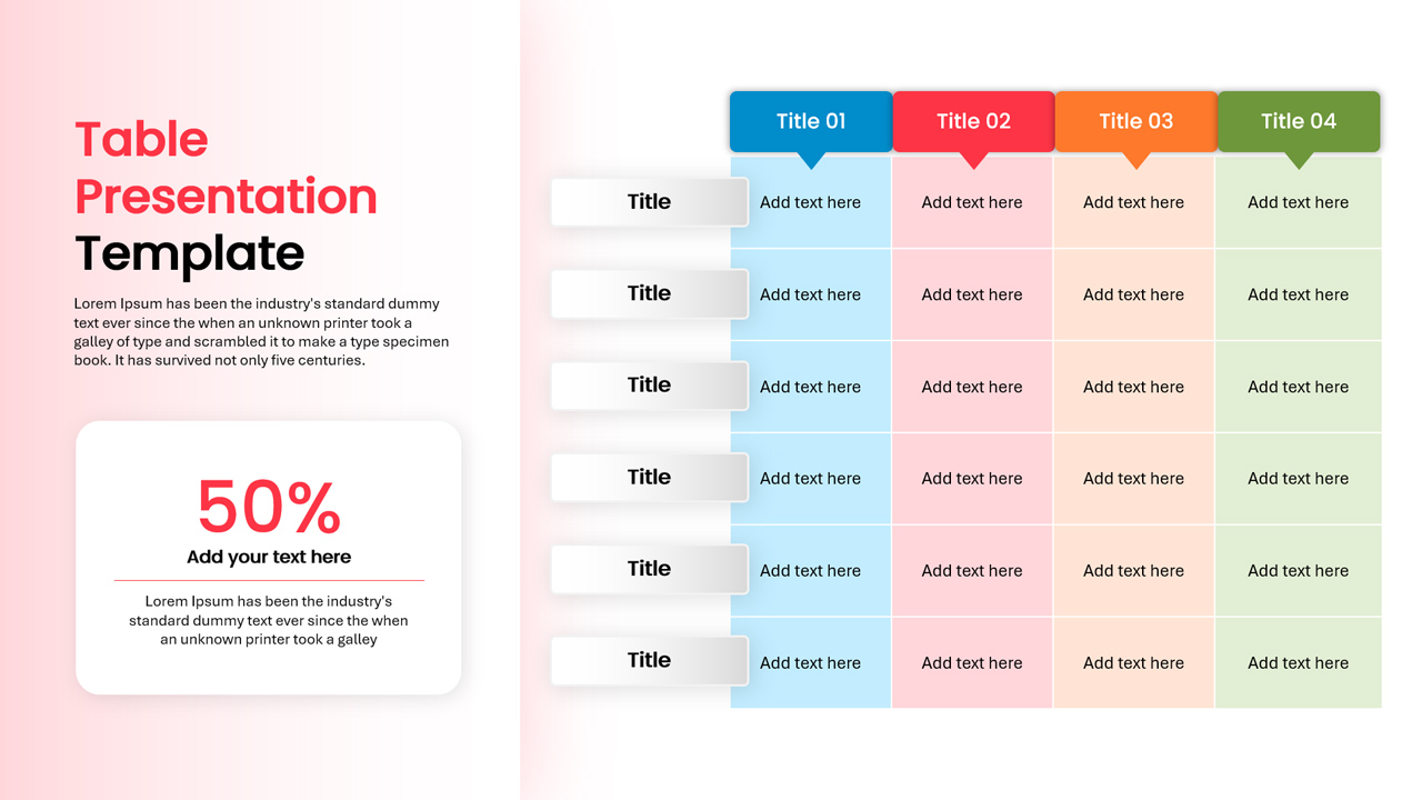 Colorful Comparison Presentation Table Template