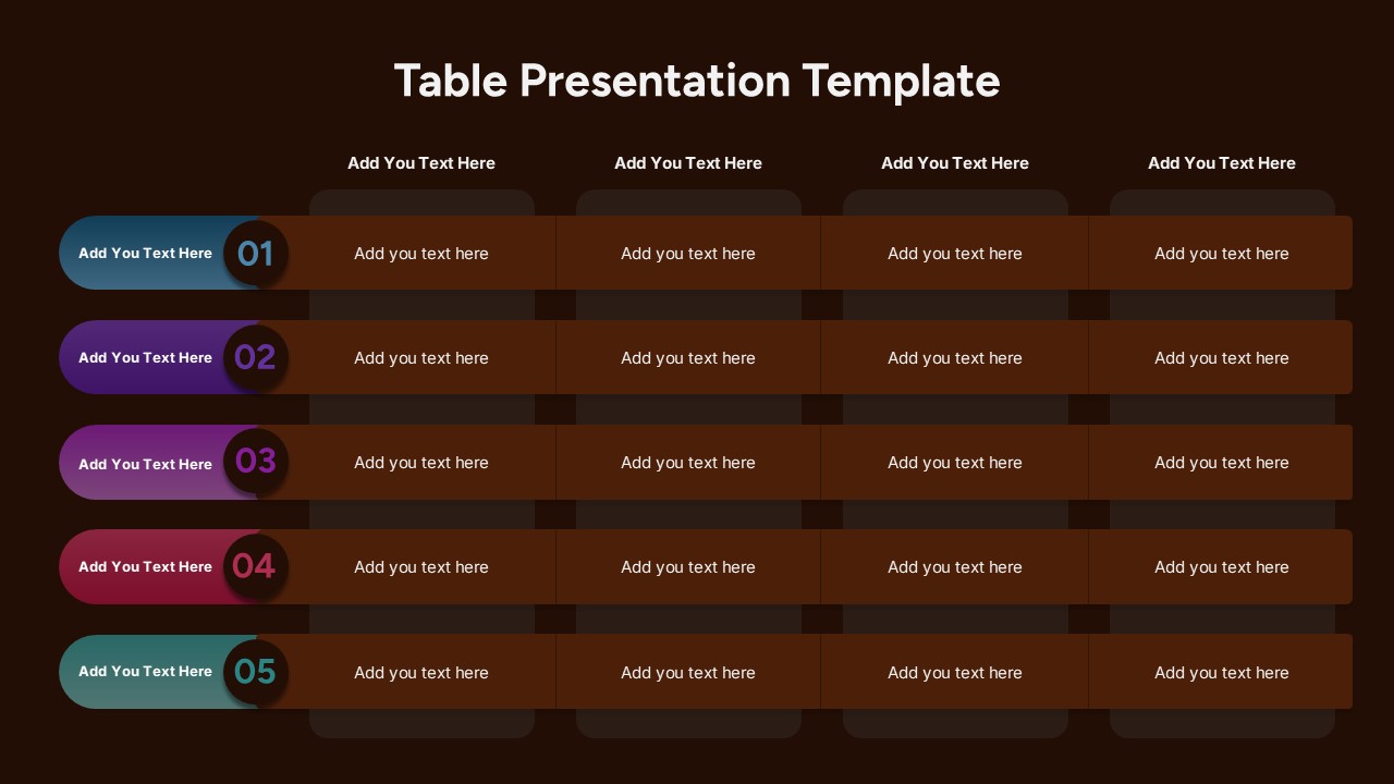 Colorful Five-Column Table Presentation Slide