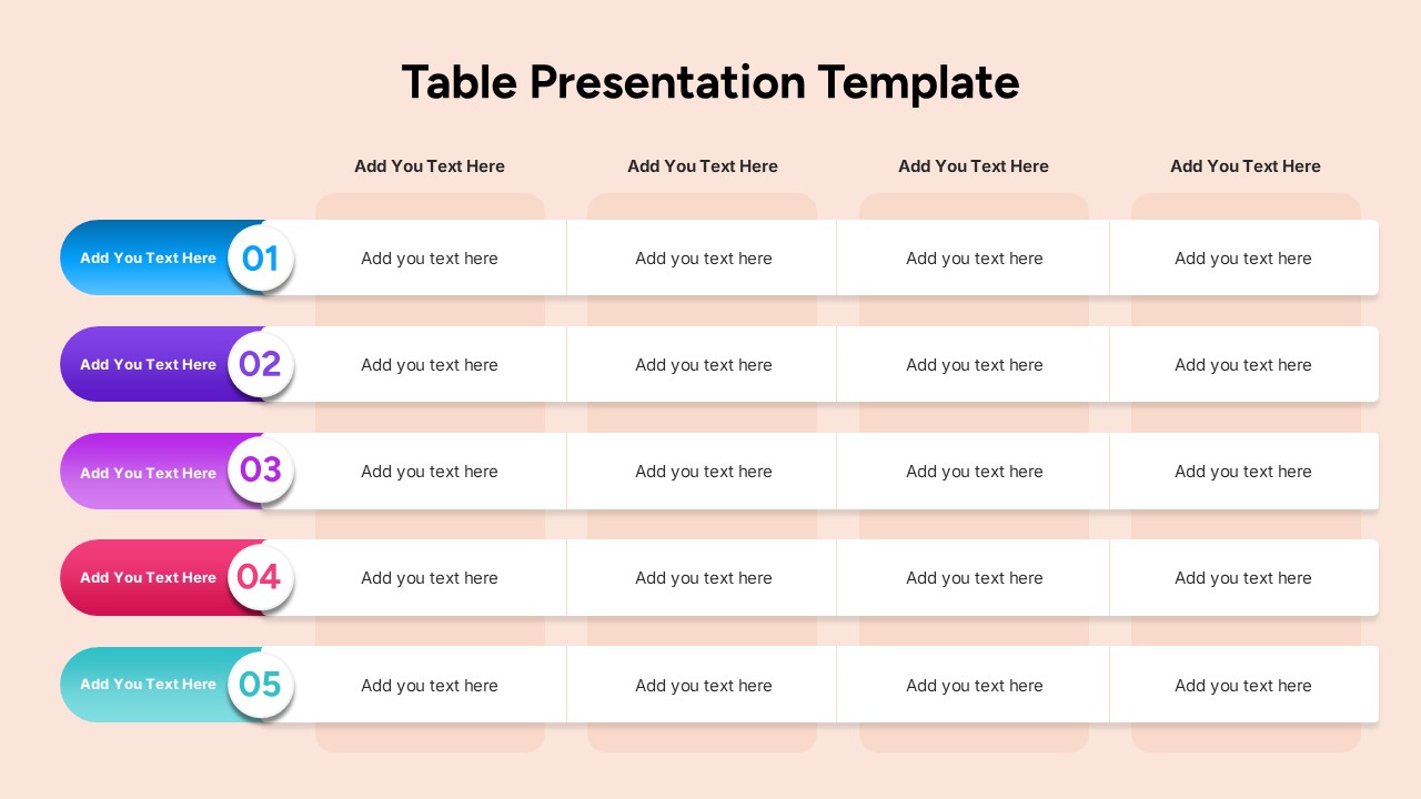 Colorful Five-Column Table Presentation Template