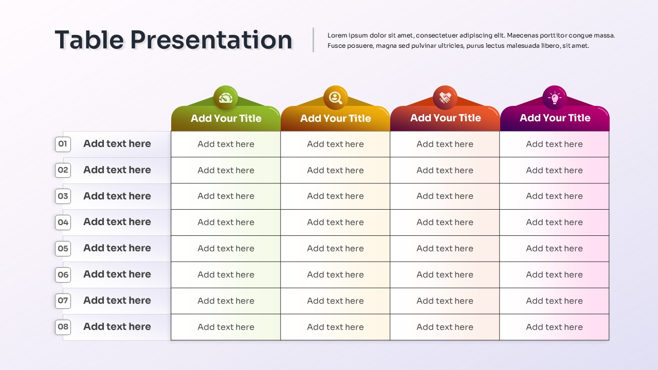 Colorful Multi-Column Table Layout Template
