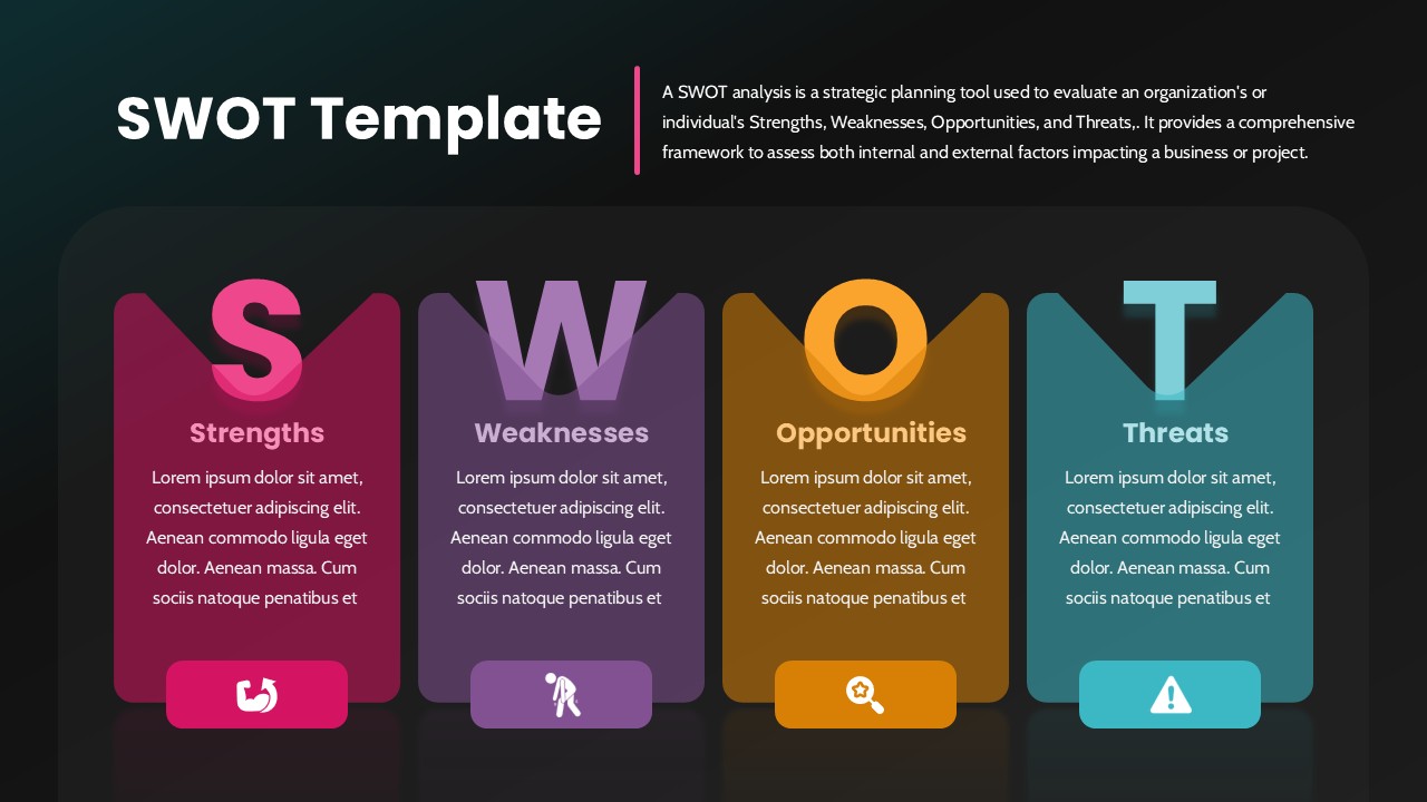 Colorful SWOT Analysis Quadrant Presentation Slide for PowerPoint & Google Slides