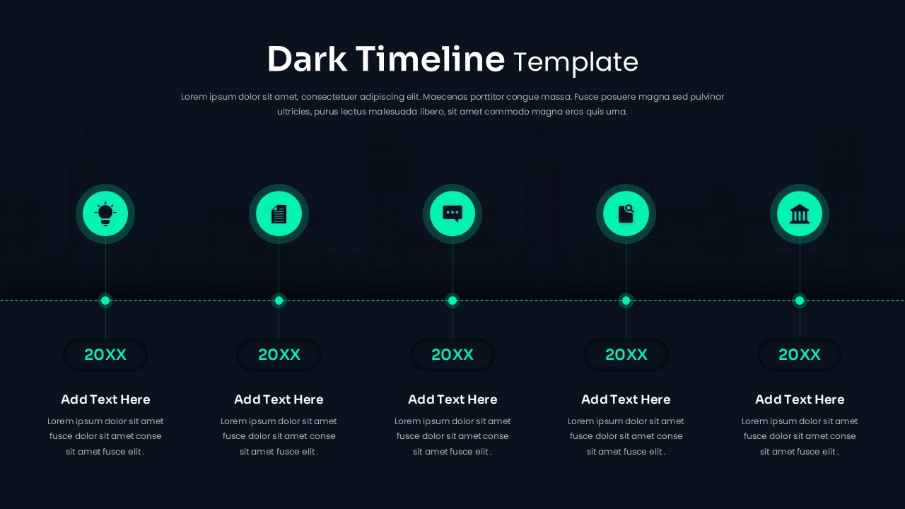 Dark Horizontal Timeline Infographic Template for PowerPoint & Google Slides