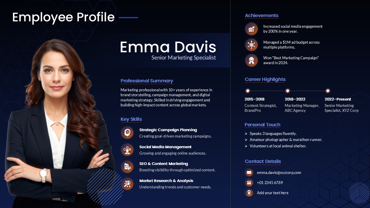 Employee Profile Overview Slide for PowerPoint & Google Slides
