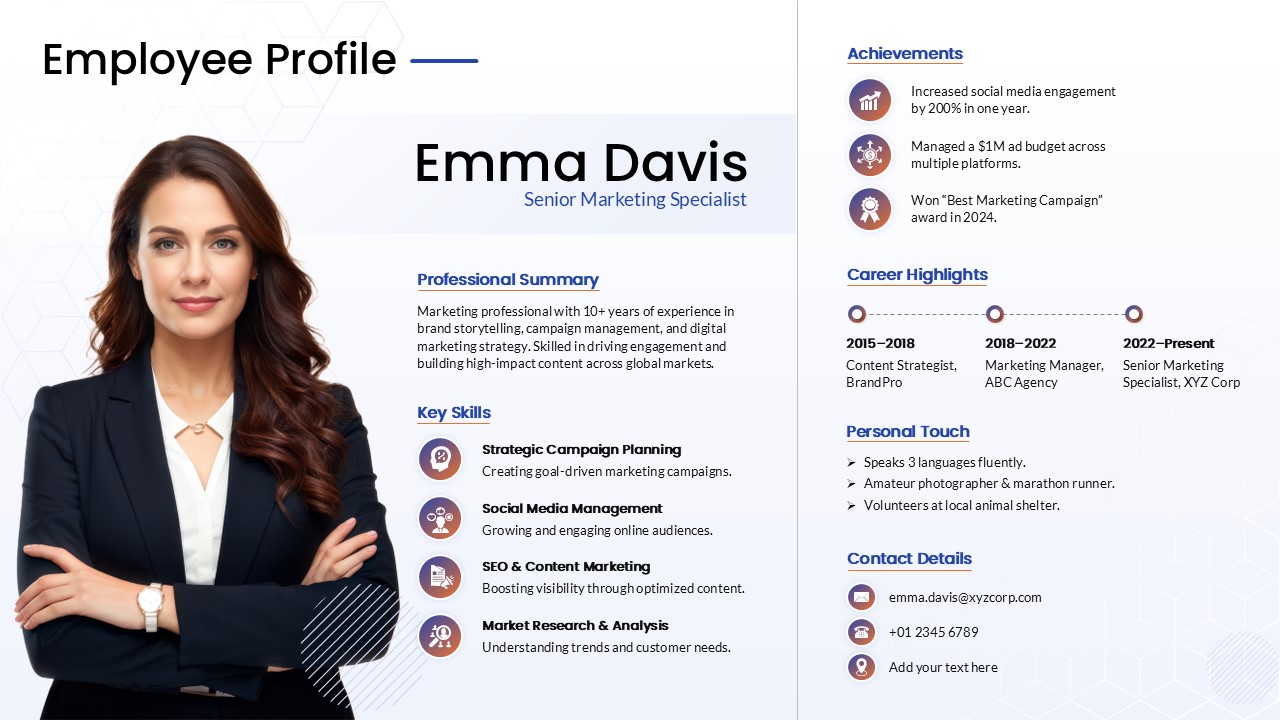 Employee Profile & Resume Card Template for PowerPoint & Google Slides