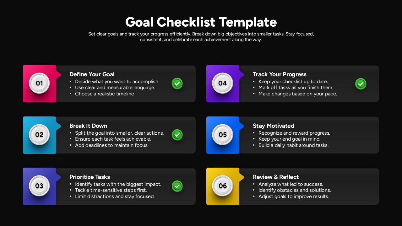 Goal Checklist Step-by-Step Guide Slide Template for PPT & Google Slides