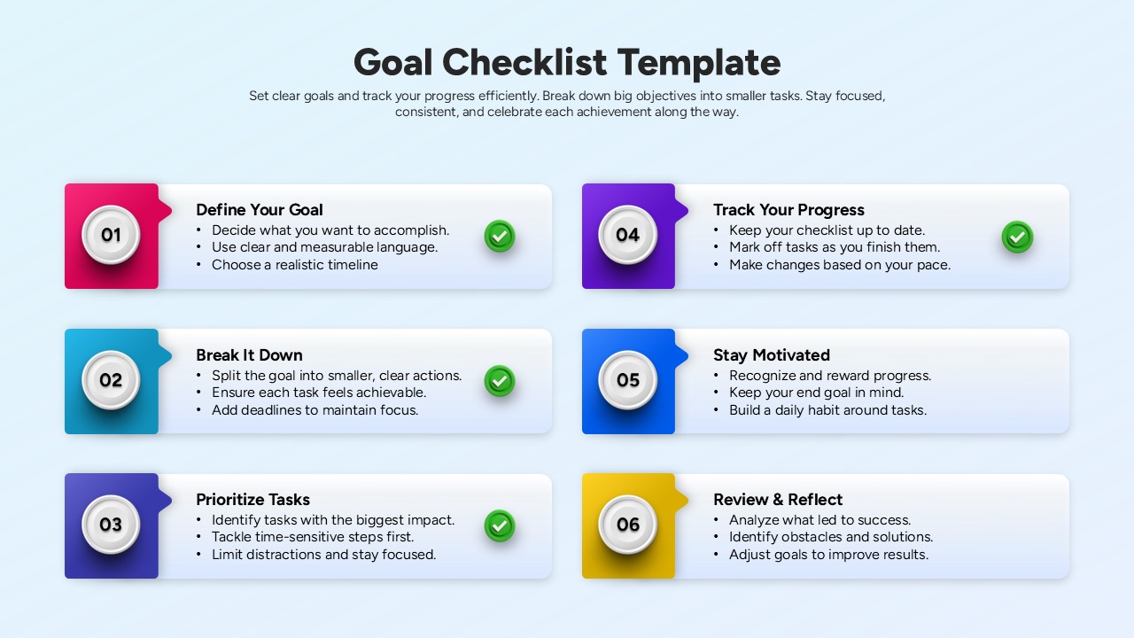 Goal Checklist Step-by-Step Guide Slide Template for PowerPoint & Google Slides
