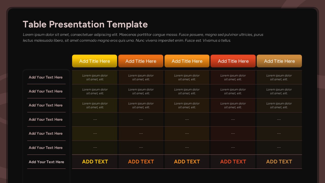 Gradient Comparison Table Layout Presentation Slide