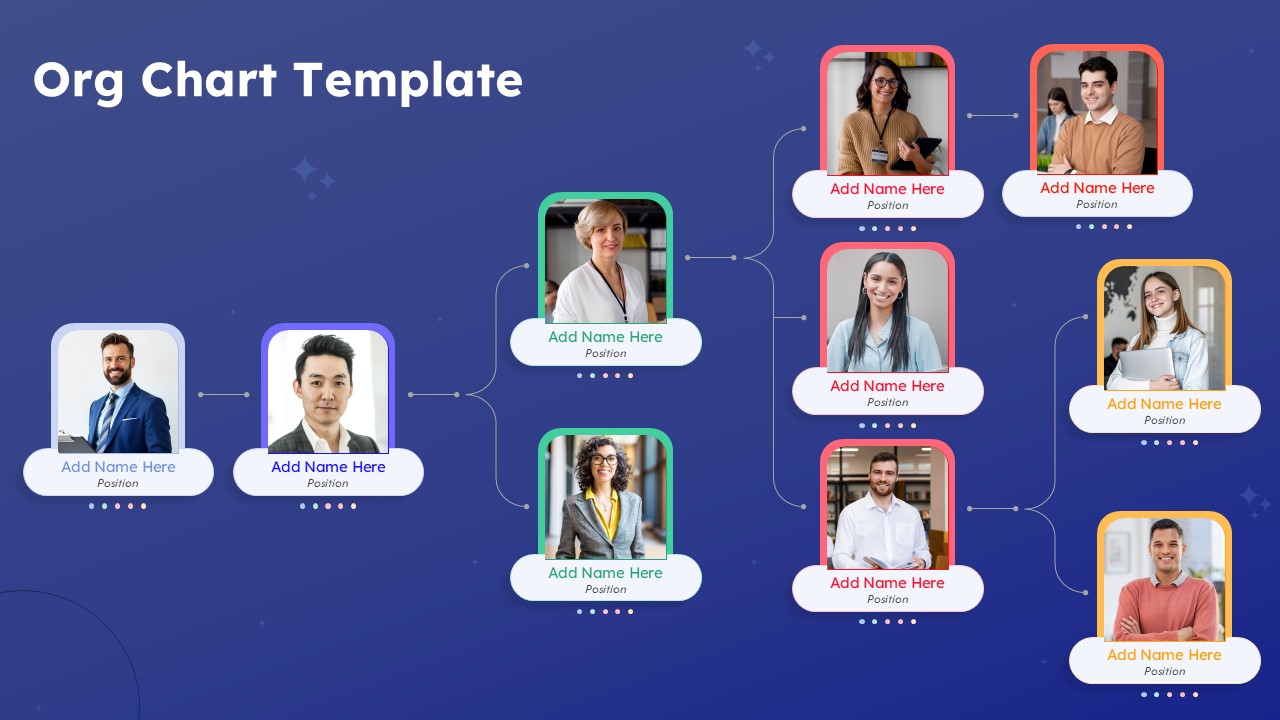 Horizontal Colorful Organizational Chart Presentation Slide