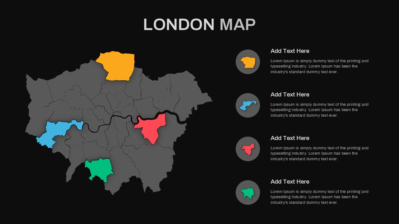 London Map with Highlighted Boroughs Presentation Slide