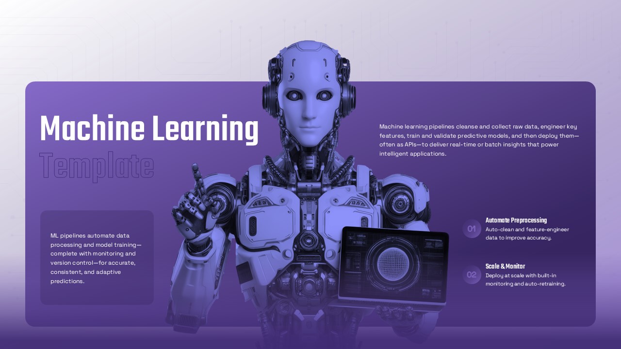 Machine Learning Pipeline Overview presentation slide for PowerPoint & Google Slides