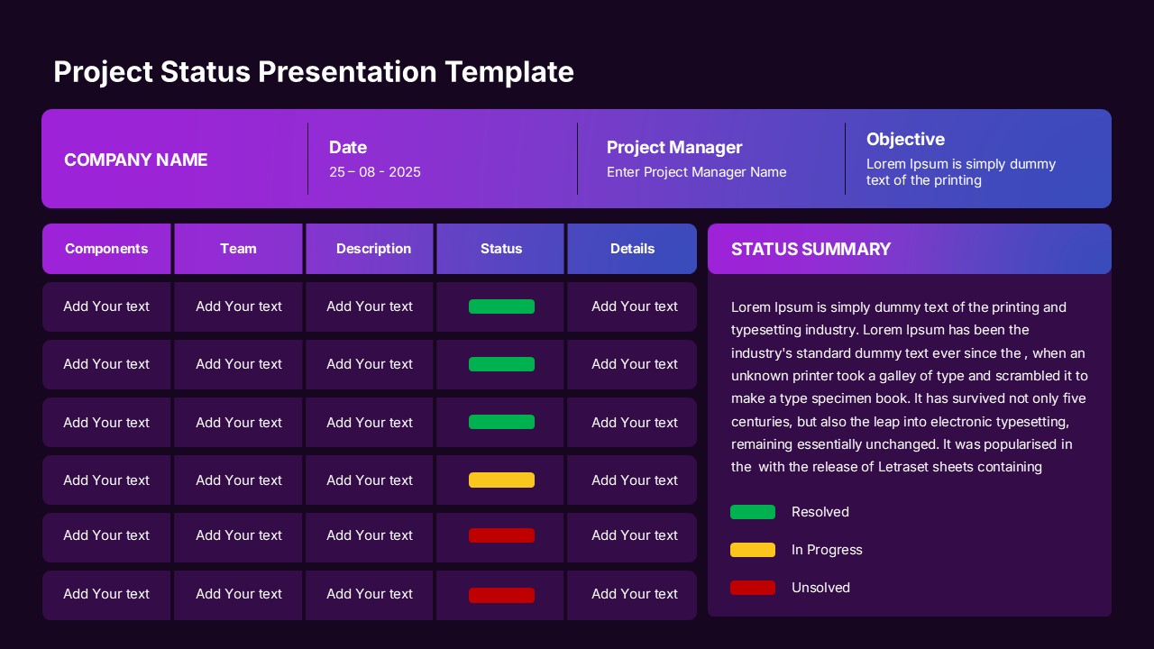 Modern Project Status Dashboard Presentation Slide
