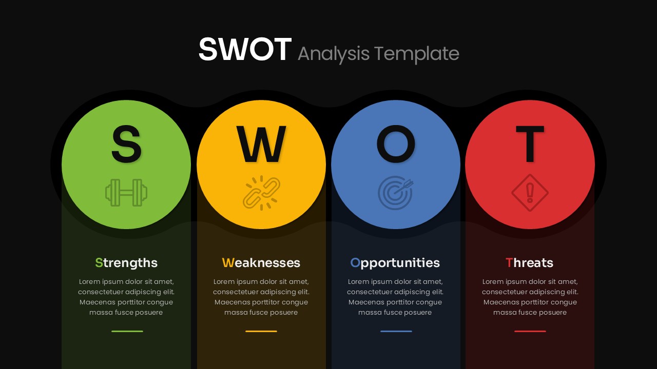 Multi Color SWOT Analysis with Quadrants Presentation Slide