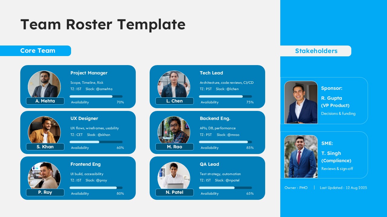 Professional Team Roster Overview Presentation Template