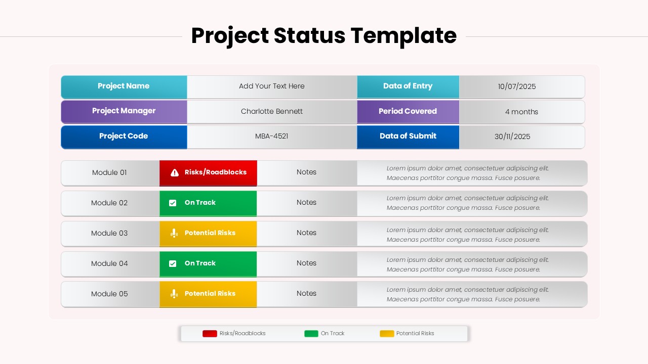 Project Status Dashboard Slide for PowerPoint & Google Slides