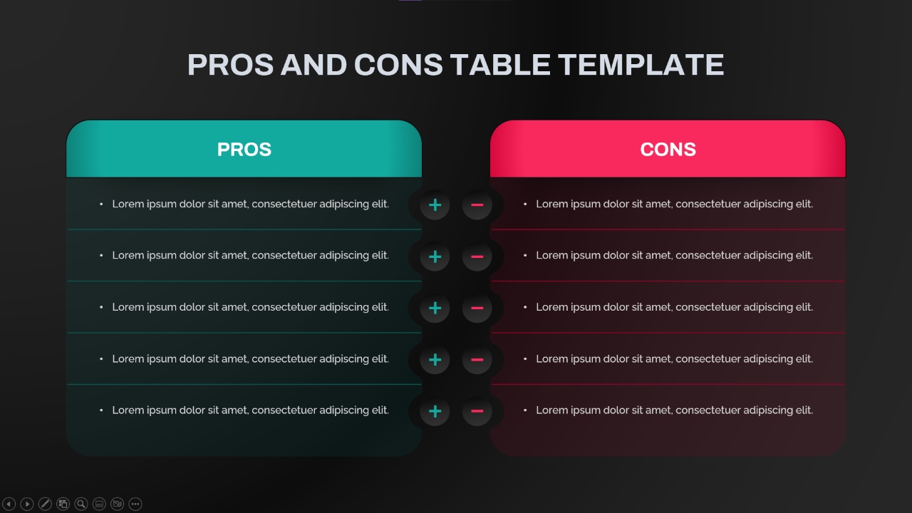 Pros and Cons Comparison Presentation Slide
