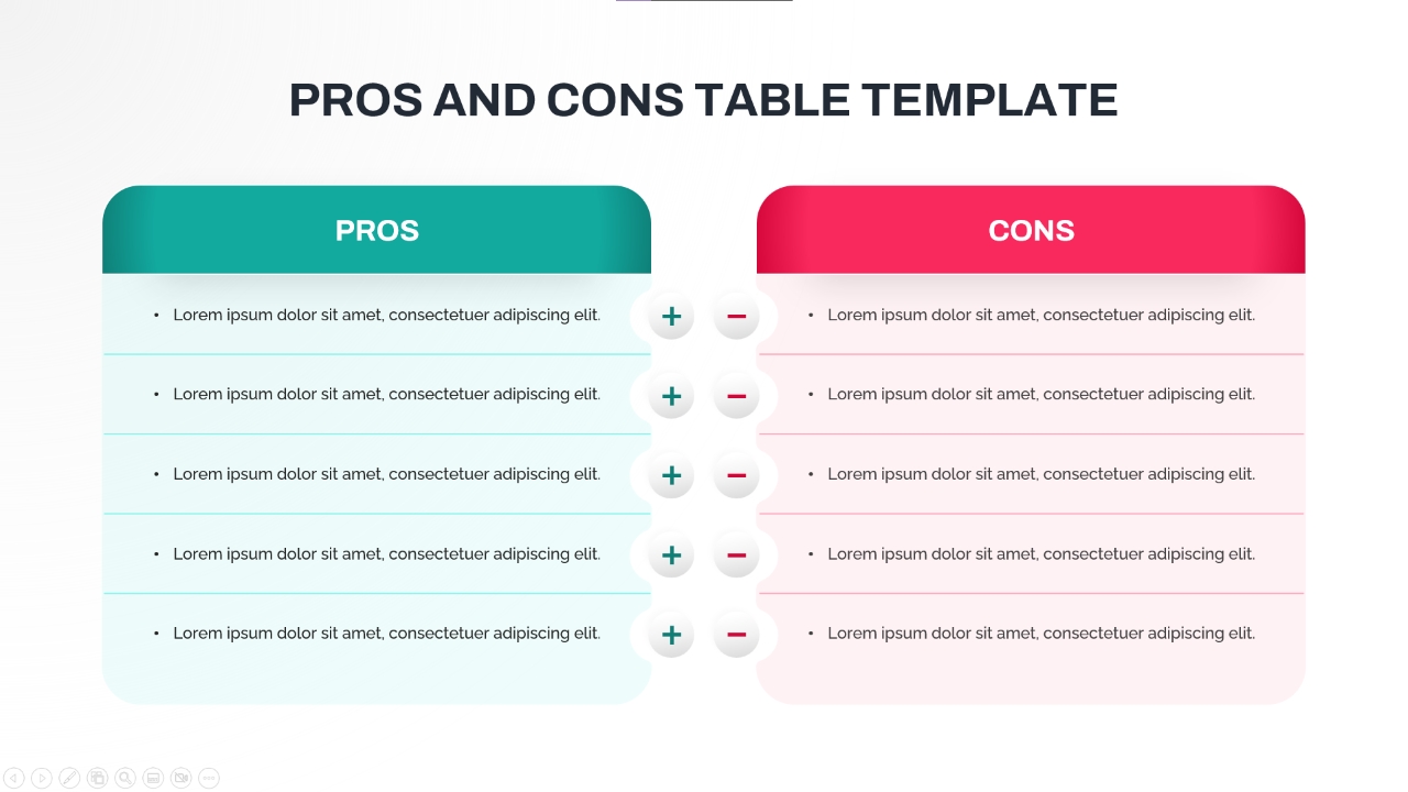 Pros and Cons Comparison Table Template