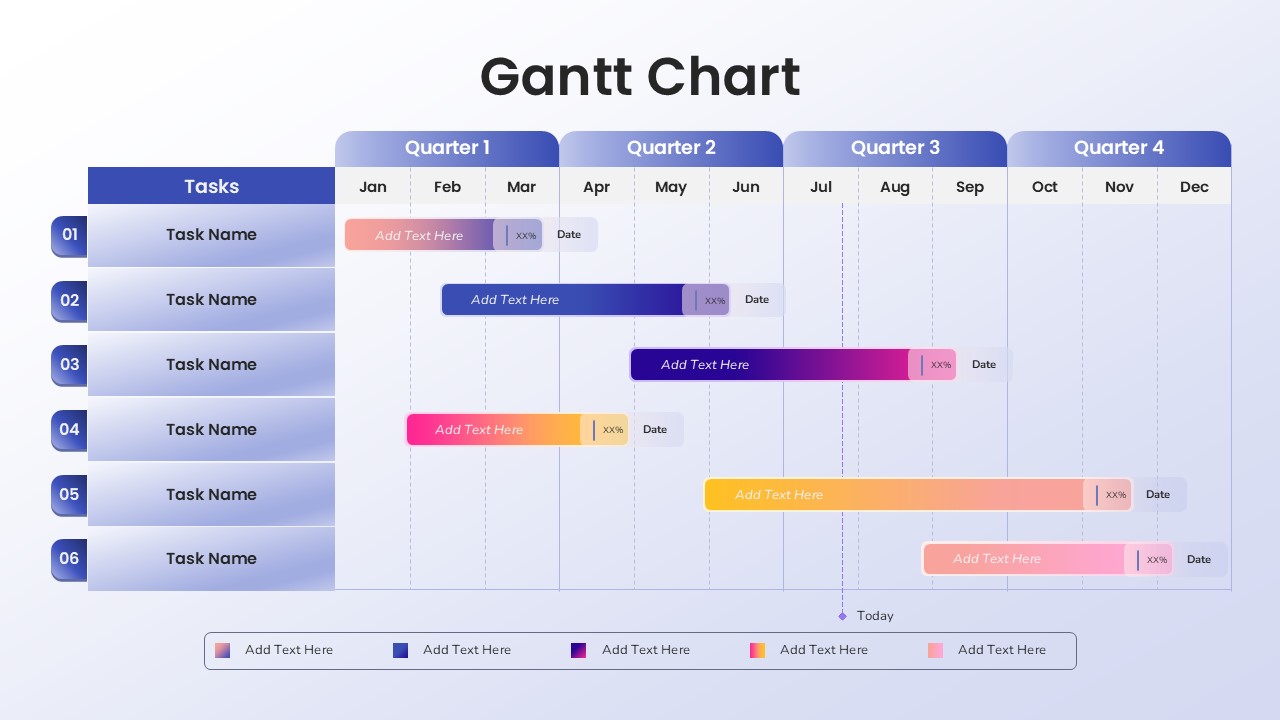 Quarterly Gantt Chart with Today Marker Presentation Slide