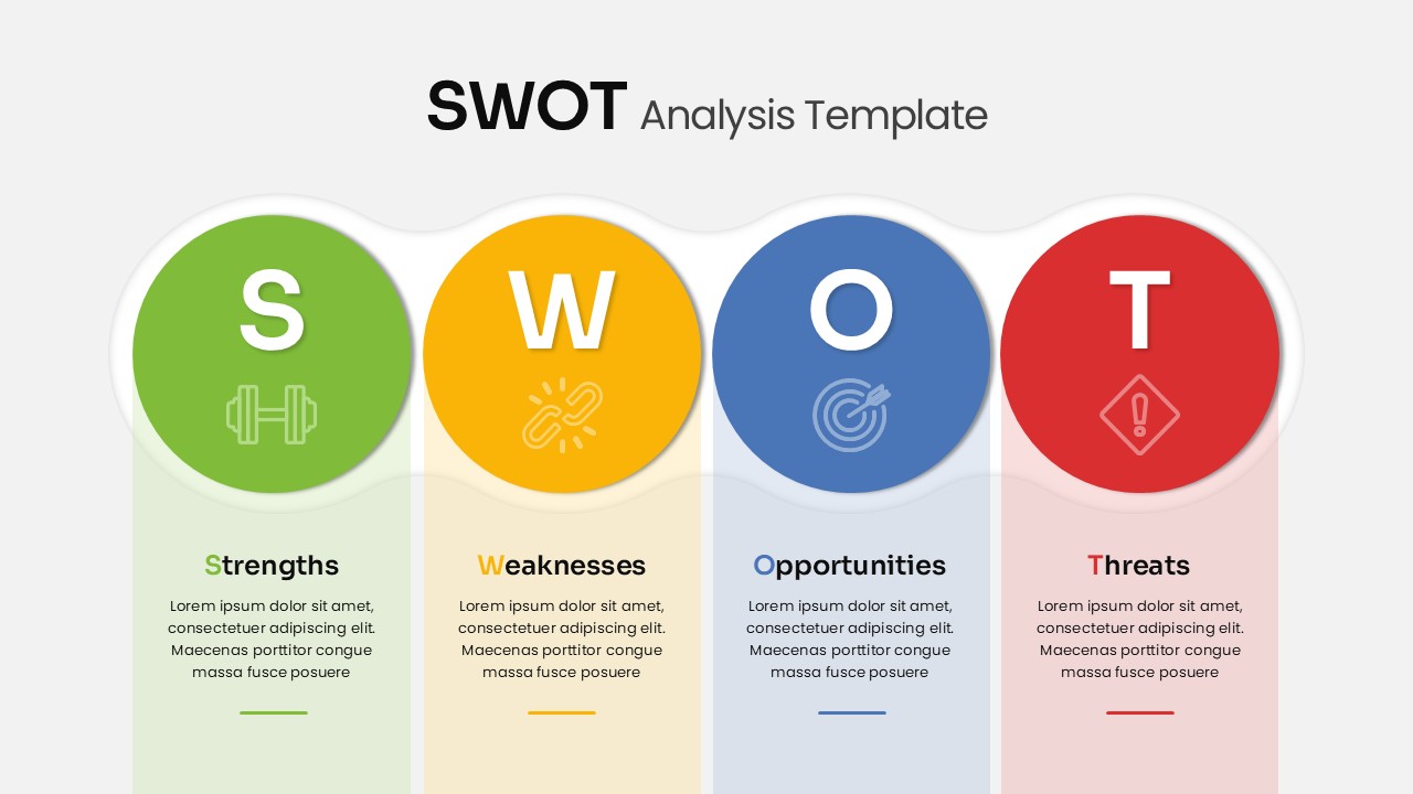 SWOT Analysis with 4 Color-Coded Quadrants Template