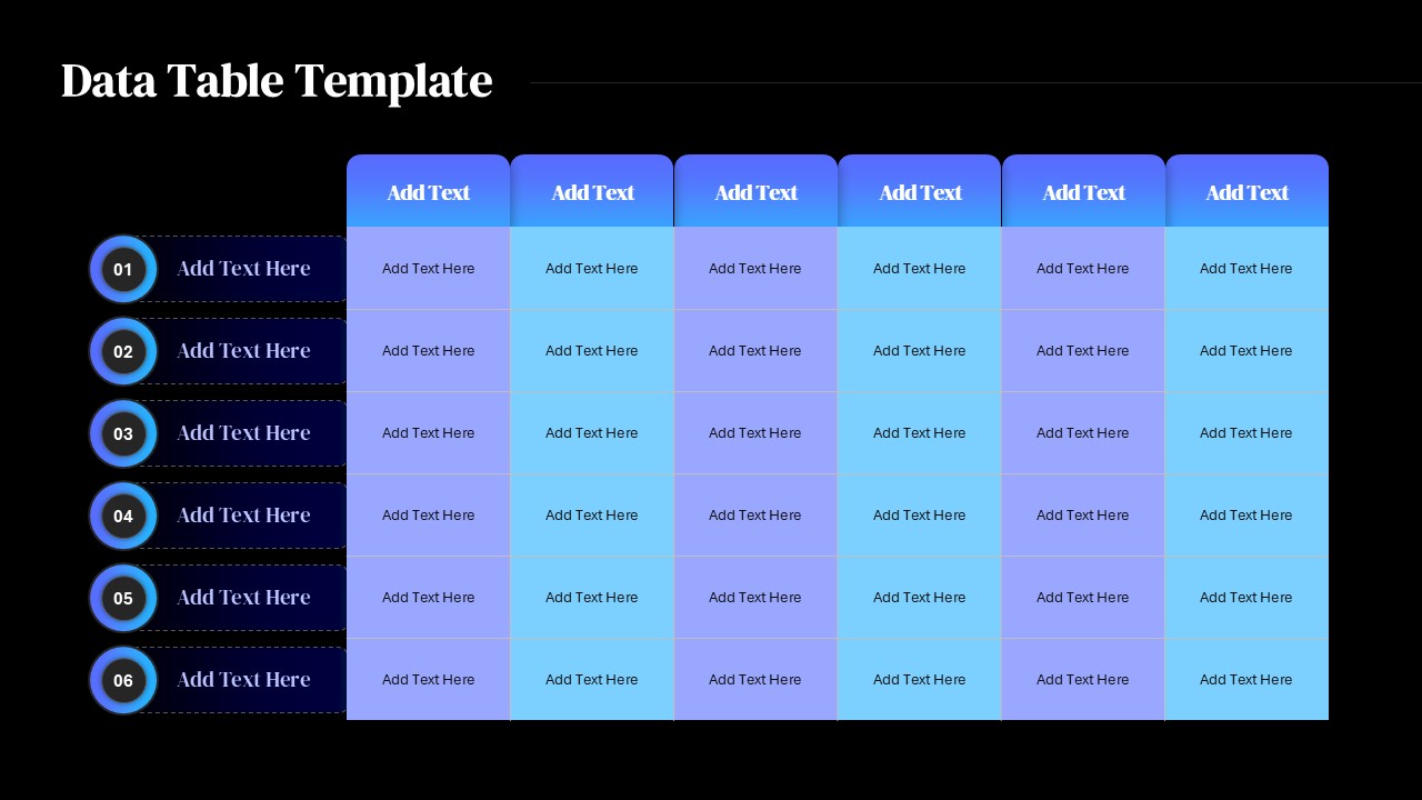 Six Column Data Table Layout Presentation Slide for PowerPoint & Google Slides